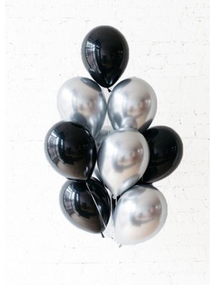 Meri Parti 100 Adet Siyah Gri Renk Metalik Balon Doğum Günü Balon Siyah Gri