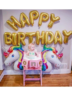 Meri Parti Happy Bırthday Folyo Balon ve Unicorn Dolyo Balon Set Unicorn Set Doğum Günü