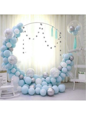 Meri Parti Mavi Makaron Gümüş Krom Konfetili Balon Zincir Seti