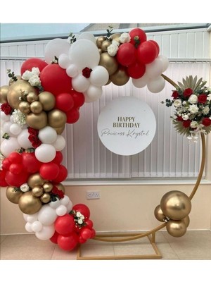 Meri Parti 100 Adet Balon ve Balon Zinciri Kırmızı Beyaz ve Gold Krom Balon Doğum Günü Konsept Balon
