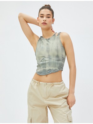 Koton Crop Atlet Korse Pencere Detaylı Batik Desenli