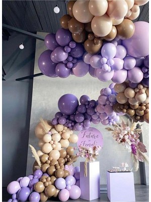 Meri Parti 120 Adet Mor Lila Karamel Ten Renklerde Özel Gün Konsept Balon ve Balon Zinciri