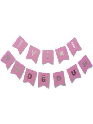 Balonevi Pembe Iyi Ki Doğdun Yazılı Kağıt Banner 180 Cm.