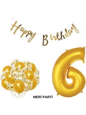 Meri Parti Happy Bırthday Doğum Günü Parti Set Gold Yaş Balon Şeffaf Gold Metalik Lateks Balon Set Parti Set