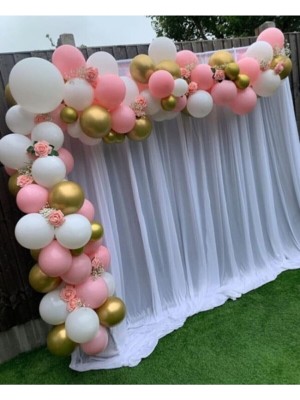 Meri Parti Doğum Günü Parti Süsleri Pastel Beyaz -Pembe - Krom Gold Balon Zincir Seti 100 Adet