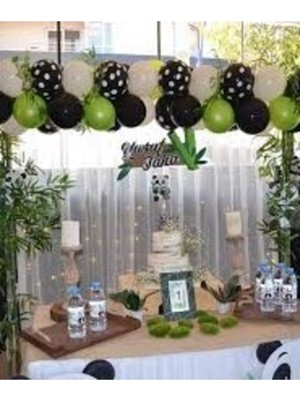 Meri Parti Panda Konsept 100 Adet Metalik Balon ve Balon Zinciri Panda Doğum Günü Parti