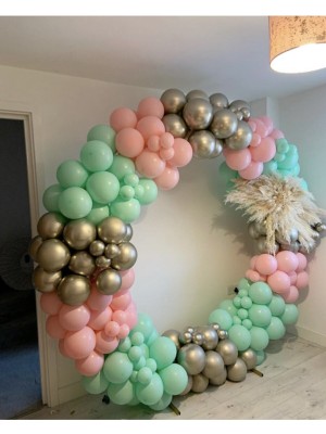 Meri Parti  Krom Gümüş Gold  Makaron Mint Yeşili ve Makaron Pembe Balon Zinciri 100 Adet