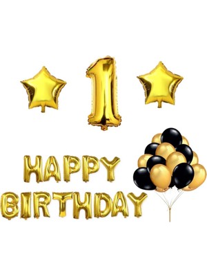 Meri Parti 1 Yaş Happy Birthday Gold Set Doğum Günü Parti