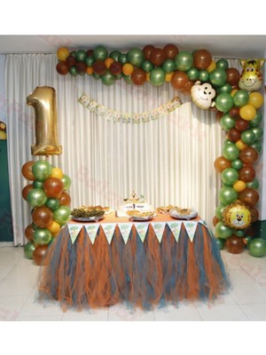 Meri Parti 1 Yaş Safari Temalı Balon Sevimli Hayvan Kafalar Seti