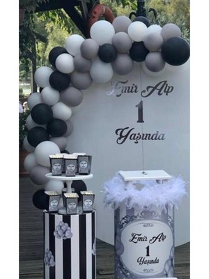 Meri Parti Özel Gün Balon Balon Zincir Siyah Beyaz Gri Renk Seti
