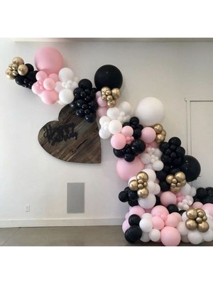 Meri Parti 100 Adet Balon ve Balon Zinciri Pembe Siyah Beyaz Gold Krom Balon Zinciri Yetişkin Doğum Günü Balon