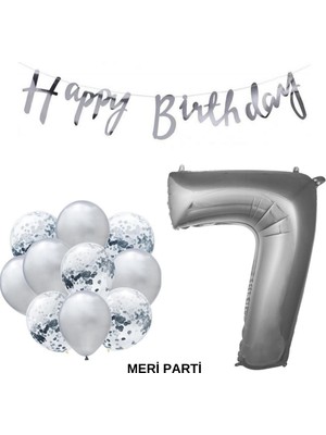 Meri Parti Happy Bırthday Doğum Günü Parti Set Gümüş Yaş Balon Şeffaf Gümüş Metalik Lateks Balon Set Parti Set