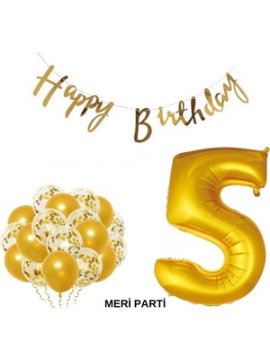 Meri Parti Happy Bırthday Doğum Günü Parti Set Gold Yaş Balon Şeffaf Gold Metalik Lateks Balon Set Parti Set