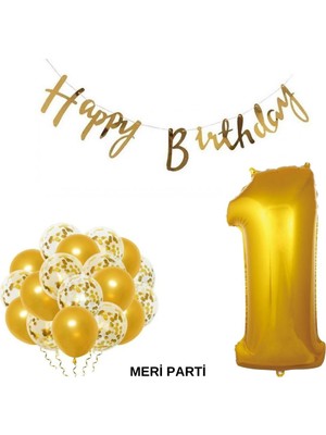 Meri Parti Happy Bırthday Doğum Günü Parti Set Gold Yaş Balon Şeffaf Gold Metalik Lateks Balon Set Parti Set