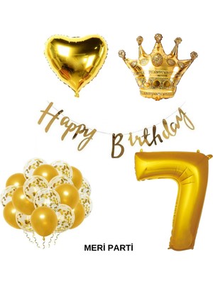 Meri Parti Gold Temalı Happy Bırthday Doğum Günü Set Yaş Balonu Kral Taç Balon Kalp Balon Lateks Balon Set