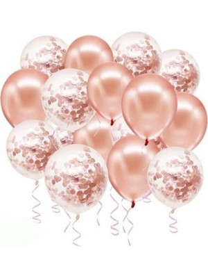Meri Parti Rose Gold Konfetili Balon Seti 20 Adet