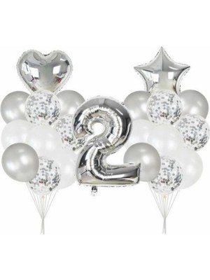 Meri Parti 2 Yaş Konfetili Şeffaf Balon Seti Doğum Günü Parti Seti