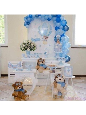 Meri Parti Baby Shower Konsept Balon ve Balon Zinciri Mavi Lacivert Metalik