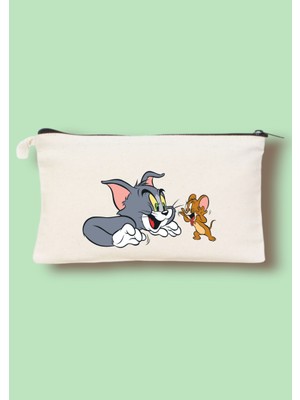 Cemira Tom ve Jerry Tasarım Clutch Çanta, Makyaj Çantası, Kalem Kutusu Kalemlik 12*18 cm