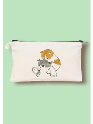 Cemira Cute Kedi Cat Tasarım Clutch Çanta, Makyaj Çantası, Kalem Kutusu Kalemlik 12*18