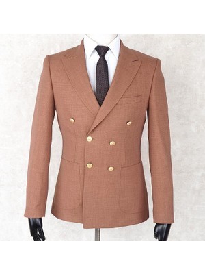 Jan Carlucci Yazlık Kruvaze -Yarım Astar- Metal Düğme Slimfit Drop 6 Ceket-Mercan Rengi