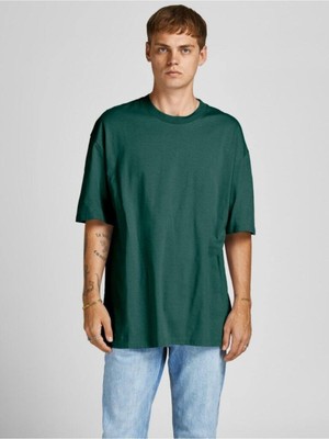 Jack & Jones Brink Erkek Düz Yeşil Oversize T-Shirt - 12185628-TREKKING G