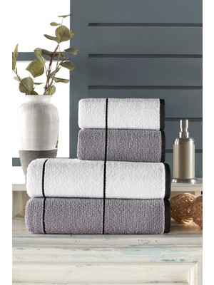 Semecca Linetow Serisi Çizgili %100 Pamuklu 4 Parça 50X85-70X135 Havlu Seti