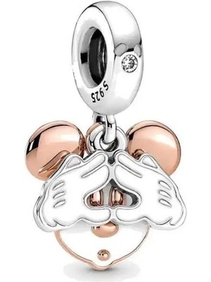 Ni Aksesuar Gümüş S925 Damgalı Disney Mickey Mouse Gizlenen Çift Sallantılı Charm