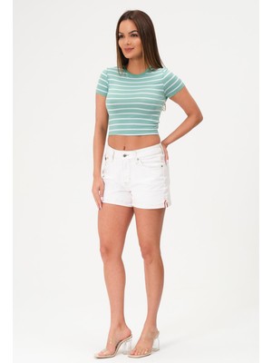 Rich Kadın Crop Bluz Bisiklet Yaka Krop