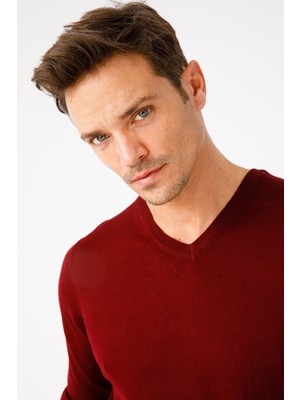 Desen Triko Erkek Basic V Yaka Ince Triko Kazak