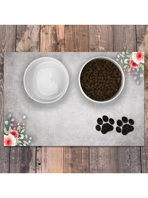 Evaşk Vinil Kaymaz Tabanlı Keçe Baskılı Evcil Hayvan Pet Mama  Paspası 30x45