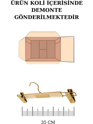 İstanbul Manken 5 Adet Plastik Gold Kaplama Pantolon Askısı Etek Askısı Elbise Askısı