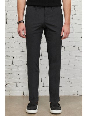 ALTINYILDIZ CLASSICS Erkek Antrasit Slim Fit Dar Kesim Flanel Desenli Yünlü Beli Lastikli Pantolon