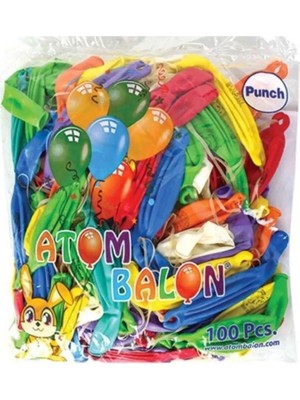 Atom Balon Atom Renkli Punch Balon, Büyük (100 Adet)