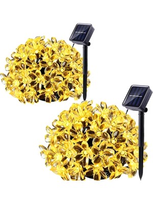 Kyrotech 2 Adet Solar Güneş Enerjili Gün Işığı 30 LED Kiraz Çiçeği IP65 Su Geçirmez Solar Işık Zinciri 12 Metre