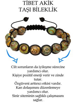 Tesbih Atölyesi Sertifikalı Yeşil Kahverengi Tibet Akik Taşı Bileklik