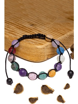 Tesbih Atölyesi Sertifikalı Damarlı Renkli Ham Işlenmemiş Akik Taşı Bileklik