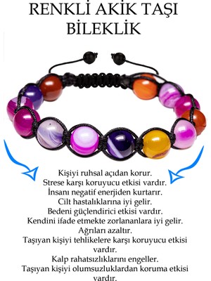 Tesbih Atölyesi Sertifikalı Mix Renkli Akik Taşı Bileklik - Makrome