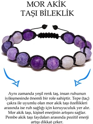 Tesbih Atölyesi Sertifikalı Açık Mor Gri Akik Taşı Bileklik - Makrome