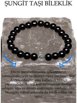 Tesbih Atölyesi Sertifikalı  Shungite - Şungit Taşı Bileklik - Gümüş Aparatlı