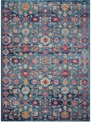 Konfor Vintage 7654 Mavi Eskitme Dokuma Halı 80 x150 cm