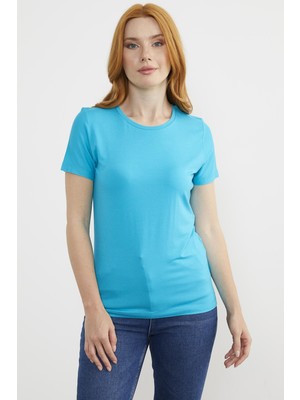 Sementa Sıfır Yaka Kısa Kol Basic Tişört - Turkuaz