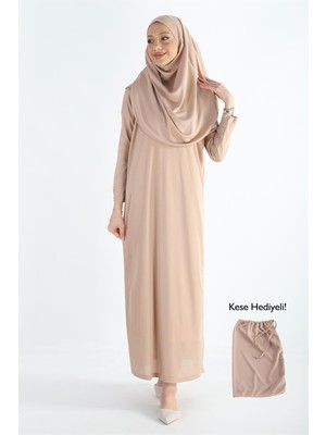 Plistre 2133_Tek Parça Kaymaz Başörtülü Namaz Tesettür Elbise
