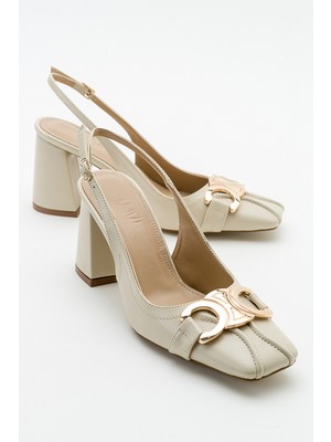 Luvi Forlev Ekru Bej Cilt Kadın Topuklu Ayakkabı