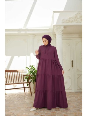 Neways 6531-BERLIN Kapşonlu Reglan Kollu Elbise Koyu Gül Kurusu