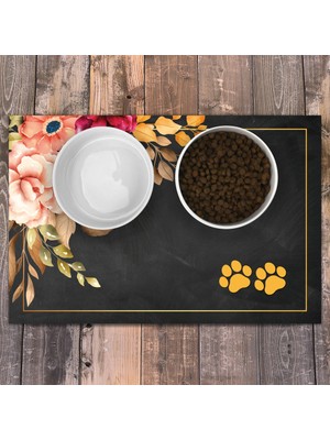 Evaşk Vinil Kaymaz Tabanlı Keçe Baskılı Evcil Hayvan Pet Mama Paspası 45x100