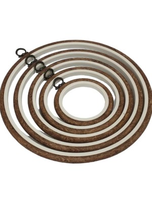 Nurge Ahşap Renk Plastik Yuvarlak Pano Kasnak - Nakış Kasnağı 5'li Set