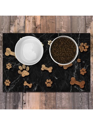 Evaşk Vinil Kaymaz Tabanlı Keçe Baskılı Evcil Hayvan Pet Mama  Paspası 30x45
