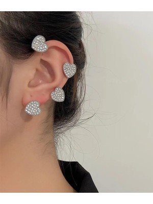 Bahels Gümüş Renk Tekli Zirkon Taşlı Kalp Earcuff Kıkırdak Küpe