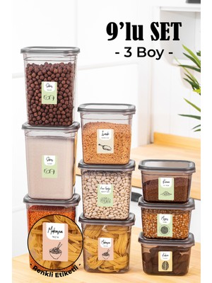 Vienev 9lu Renkli Etiketli Peggy Dikdörtgen Saklama Kabı Seti 3x(1500+1150+800 ml) Antrasit